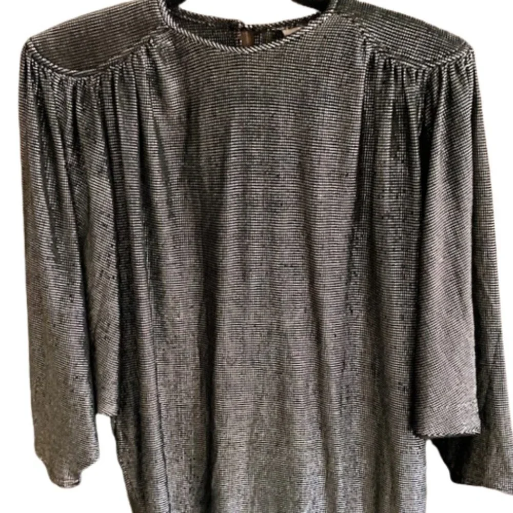 Vintage Miss Renfrew silver metallic shimmery tunic midi dress with belt - Picture 11 of 17